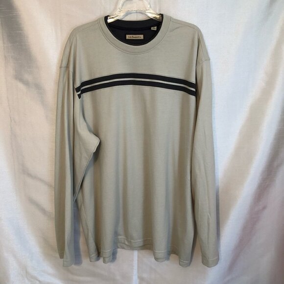 Vintage  G.H. Bass& Co. Long Sleeve Crew Neck Mens 2XLg Beige with Grey Stripe - Picture 8 of 8